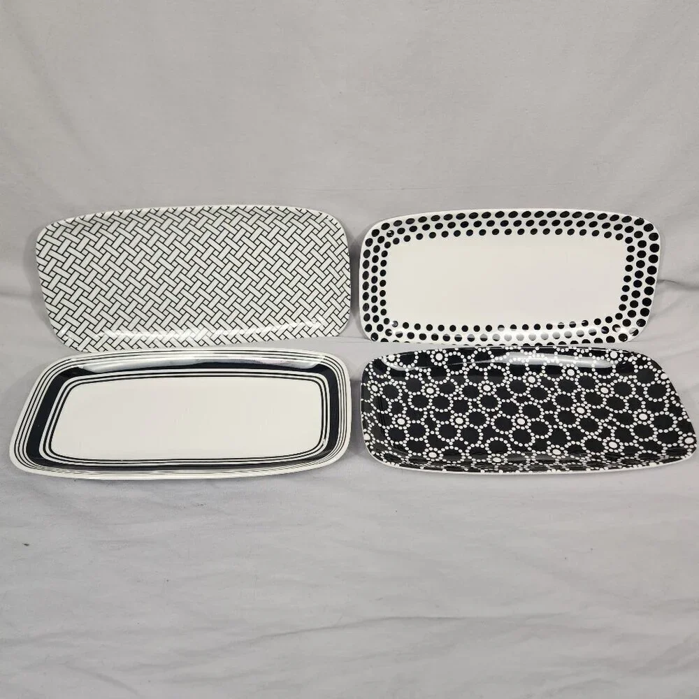 Tar Hong Rectangle Sushi Plates Set of 4 Black White Melamine Dishwasher Safe